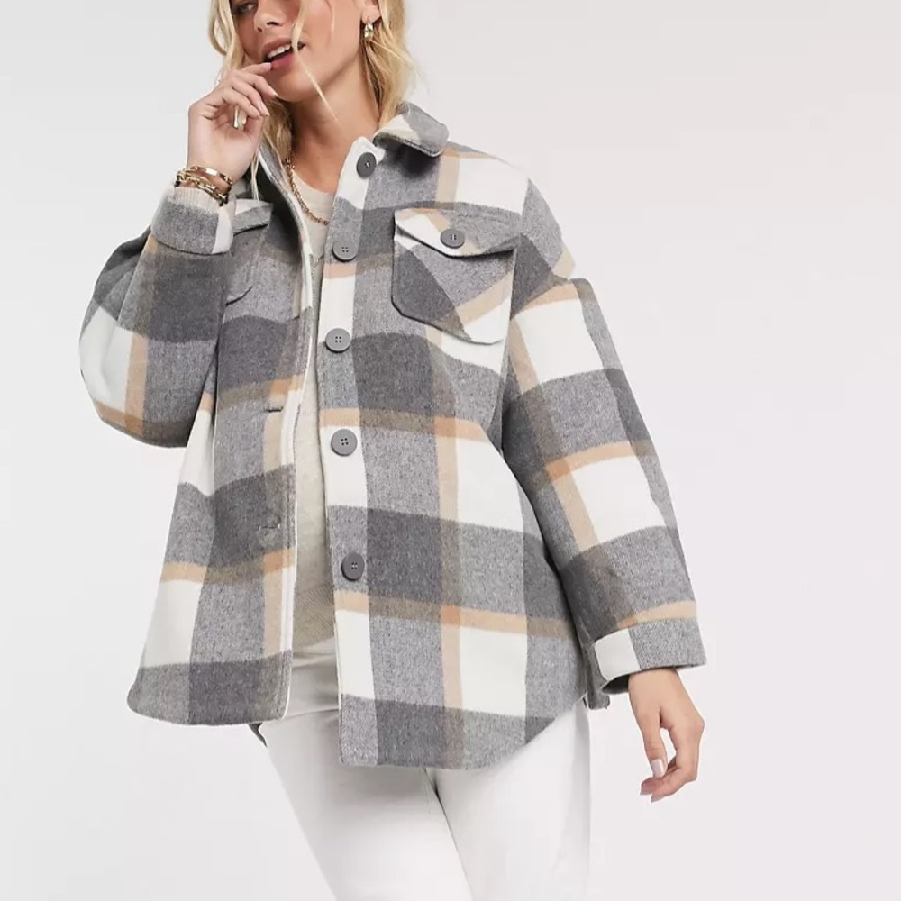 Pieces Maternity Plaid Shirt Jacket with Belt